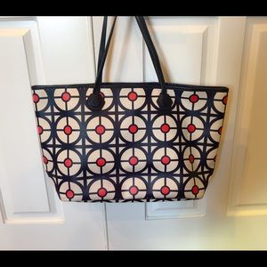 Jonathan Adler East West Tote Purse-Navy Red